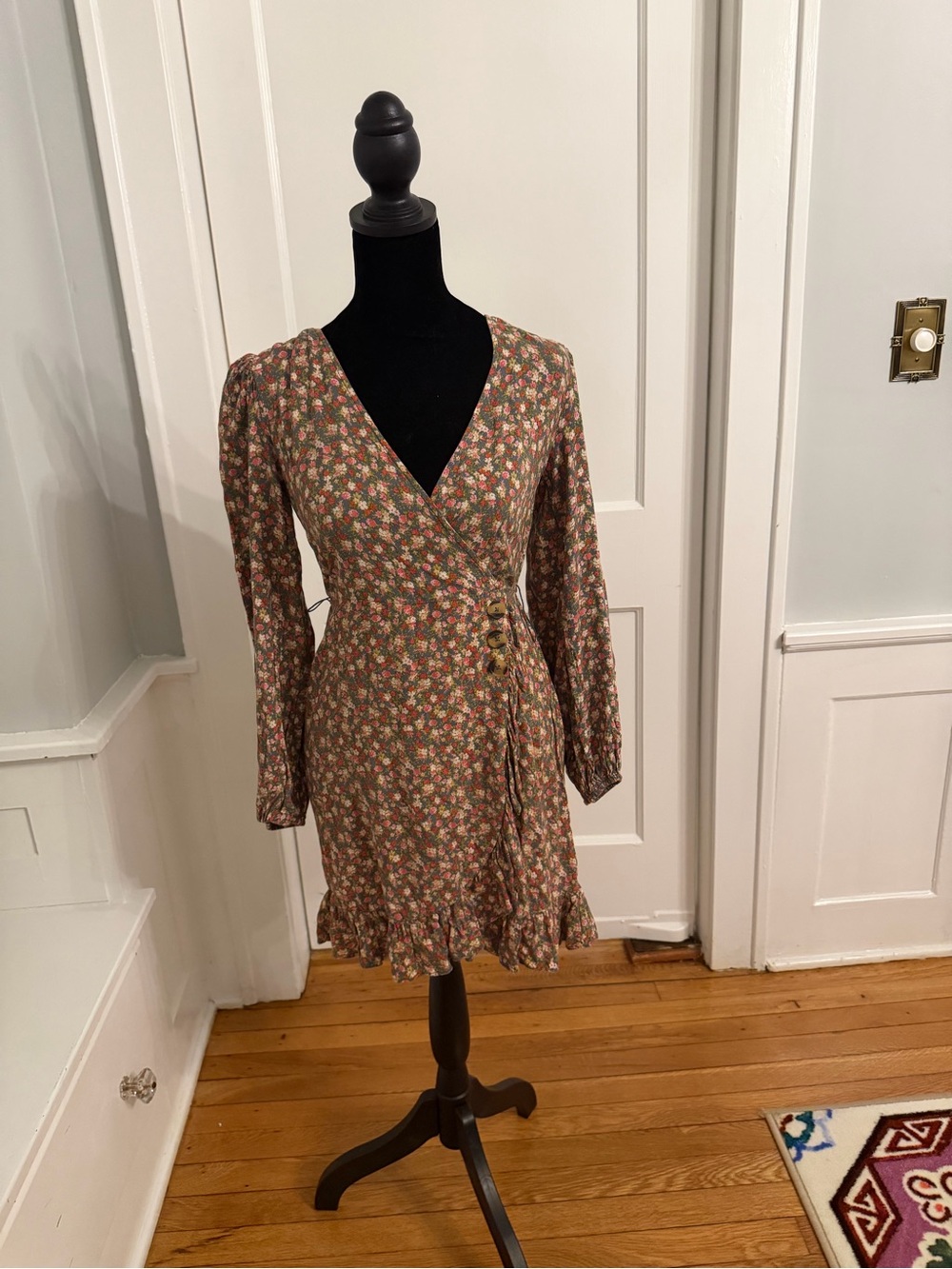 Kohl's Brown Floral Wrap-Style Long Sleeve Mini Dress